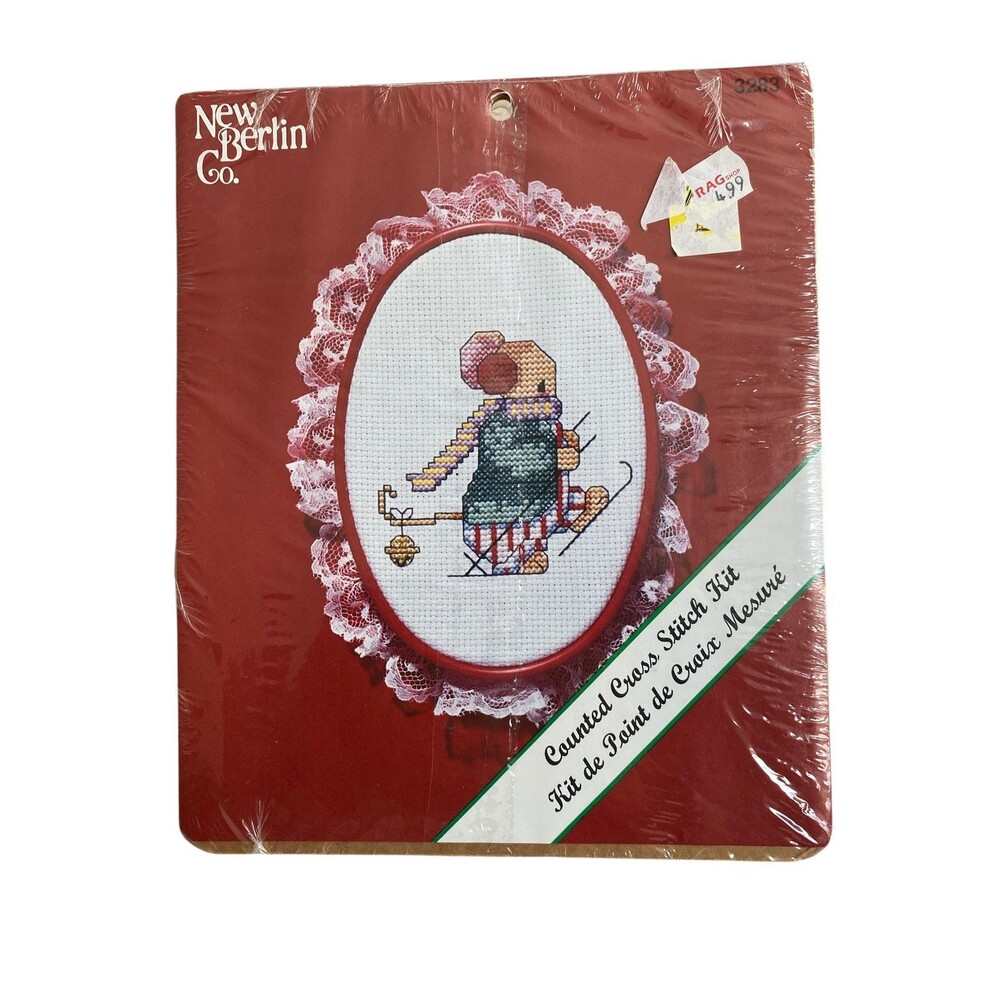 New Berlin Co Skiing Mouse Cross Stitch Kit #3283 New Vintage Made In USA